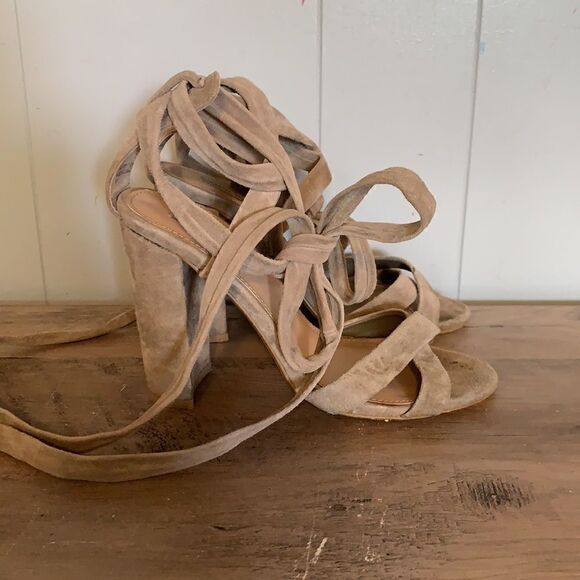 Steve Madden Taupe Suede Lace Up Heeled Sandals Size 7.5 - Picture 3 of 4